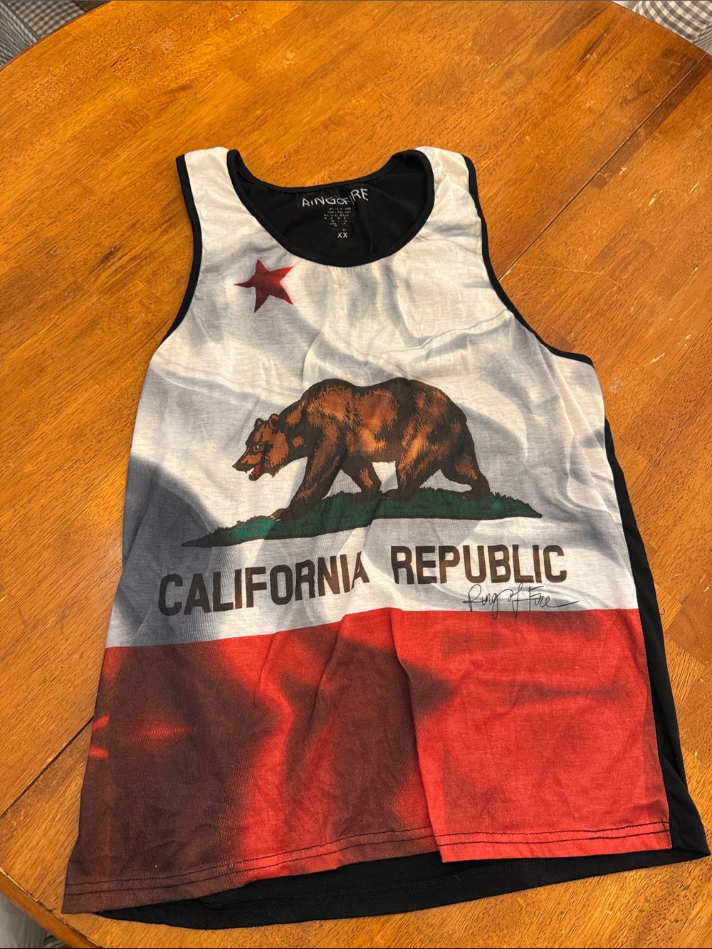 Ring of Fire men Tank Top - Red, White & Black with Bear Graphic xxl